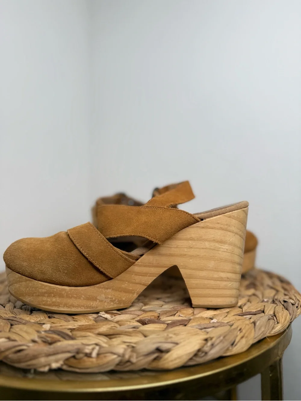 Free People Clogs Park Circle Suede Clog camel tan wooden heel lagenlook